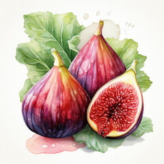 Obraz premium Watercolor Colorful Fig Illustration, Generative Ai