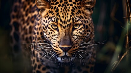 Obraz premium Focused leopard stealthily stalking prey,