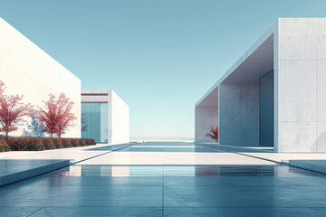 Concrete outdoor square building,Empty architectural background.
