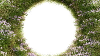 Grass and Flower plants Circle  Frame  on transparent background
