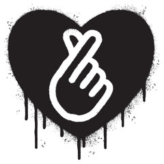 Spray Painted Graffiti Korean heart sign Sprayed isolated with a white background. graffiti Finger love symbol with over spray in black over white.