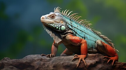 Fototapeta premium Iguana perched on a rock