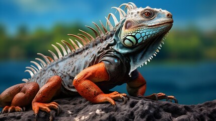 Fototapeta premium Iguana perched on a rock