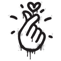 Spray Painted Graffiti Korean heart sign Sprayed isolated with a white background. graffiti Finger love symbol with over spray in black over white.