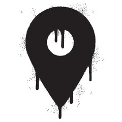 Spray Painted Graffiti Map pointer icon Sprayed isolated with a white background. graffiti GPS location symbol with over spray in black over white.