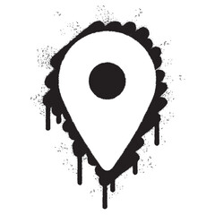 Spray Painted Graffiti Map pointer icon Sprayed isolated with a white background. graffiti GPS location symbol with over spray in black over white.