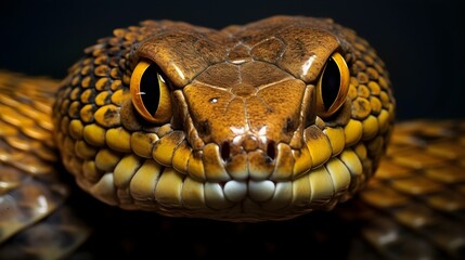 Fototapeta premium King cobra poised to strike, hood flared and venomous eyes