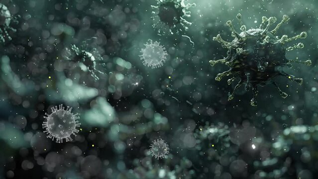 virus dramatic look from the dark close up of corona. seamless looping overlay 4k virtual video animation background