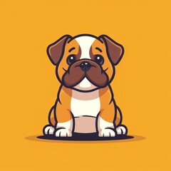 Bulldog dog cartoon flat illustration minimal line art
