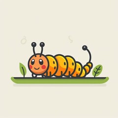 caterpillar cartoon flat illustration minimal line art