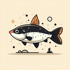 catfish fish cartoon flat illustration minimal line art1