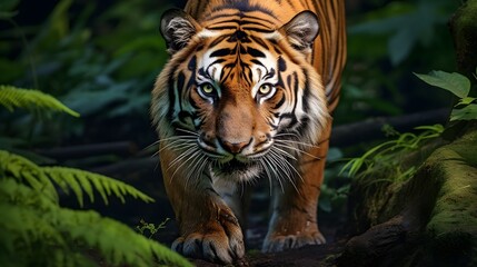 Fototapeta premium Majestic Bengal tiger prowling through the jungle