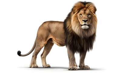 Majestic lion in regal pose, isolated on a pristine white background