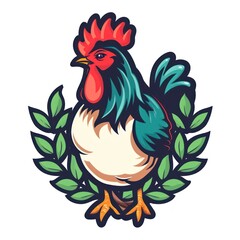 chicken simple monoline shop badge Logo vector