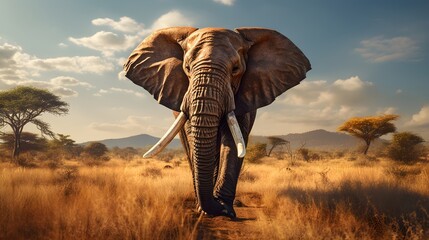 Noble African elephant grazing on the savannah - Powered by Adobe
