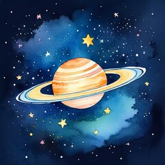 Naklejka premium watercolor colorful clipart Saturn planets in space