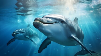 Playful dolphins dancing in the ocean,