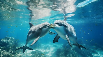 Obraz premium Playful dolphins dancing in the ocean,