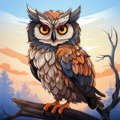 Fototapeta premium Watercolor Dusk owl, clipart Illustration, Generative Ai