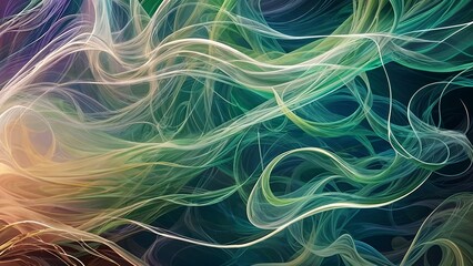 Fototapeta premium An abstract painting of swirling lines in green, blue, yellow, and red hues.