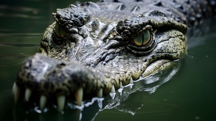 Fototapeta premium Stealthy crocodile submerged in water,