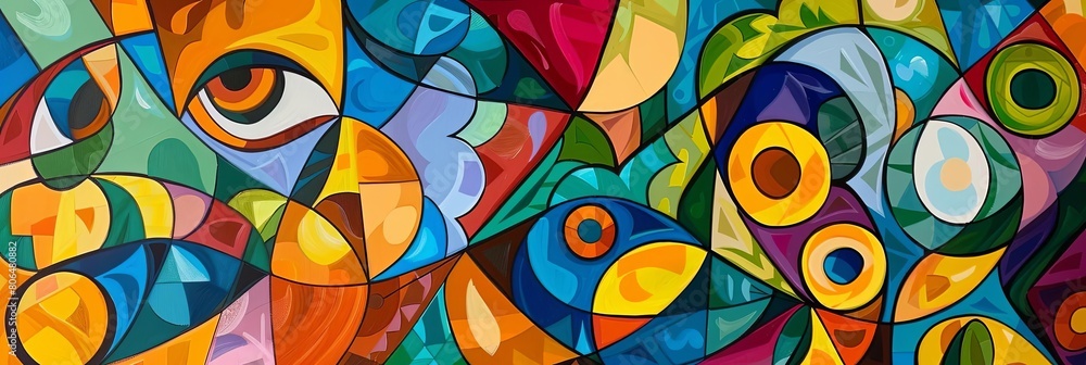Poster expression of emotions through abstract patterns, featuring a colorful wall as the backdrop