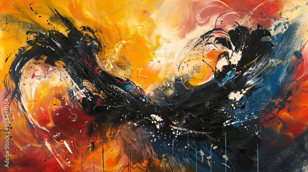 Poster expression of freedom in abstract movement painting, featuring a colorful abstract design with a pen