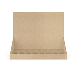 Advertising product insert holes cardboard counter display blank template, 3d illustration.