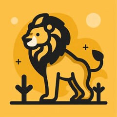 lion cartoon flat illustration minimal line art