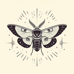 moth cartoon flat illustration minimal line art