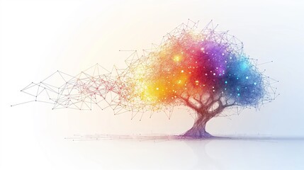 presentation design, abstract, polygonal tree, technology background, dots, lines, white backdrop, ai, the concept of neural network