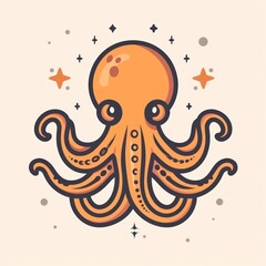 octopus cartoon flat illustration minimal line art