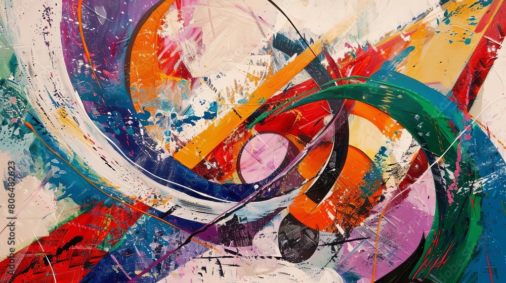 Aufkleber expression of surprise through abstract elements, featuring a red circle, a green triangle, and a bl