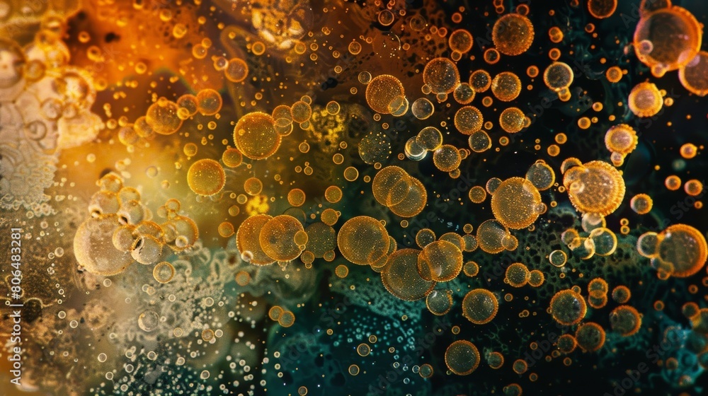 Poster as the sun sets on the subatomic savanna particles begin to glow in various hues creating a stunning