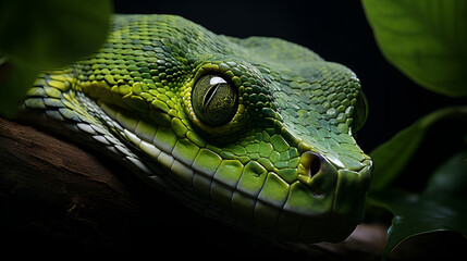 green tree snake between leaves Generation AI illustration