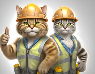 Naklejka premium Cat engineering construction electrical with tools isolated on white background illustration vector design for t shirt wallpaper 