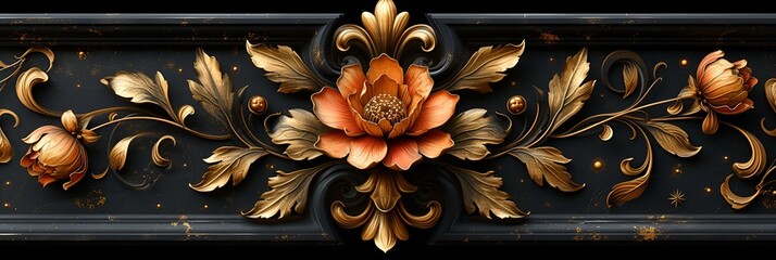 Baroque style background banner - roses - formal style - graphic resource 