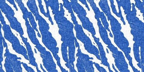 Whimsical seaweed kelp coastal electric blue beach pattern. Batik screen block print cloth effect. Playful kelp coral tropical summer background. Modern scandi underwater plant seamless design.