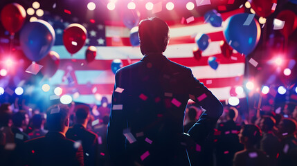 Political Leader Commemorating Success During Election Night Gathering