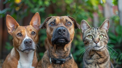 Obraz premium two dogs and a cat looking at the camera. generative ai