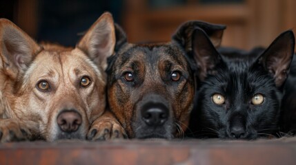 two dogs and a cat looking at the camera. generative ai