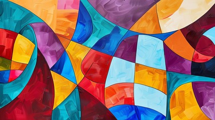visual contrast between organic and geometric shapes in a painting