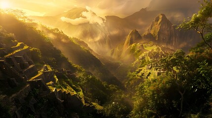 Sunrise over Machu Picchu A Testament to the Eternal Legacy of Ancient Civilizations Generative ai