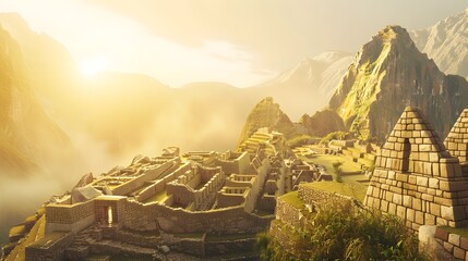 Golden Dawn over Machu Picchus Timeless Incan Legacy Generative ai