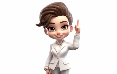 3D cartoon character smiling black young woman standing with rise arms, isolated on white background, Generative AI.