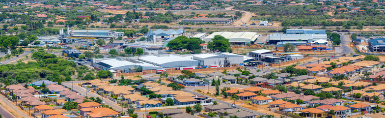 gaborone aerial panorama, view mixed property industrial, commercial and residential, developing...