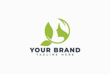 Natural Beauty Salon Organic Skin Care Product Girl Face Leaf Logo