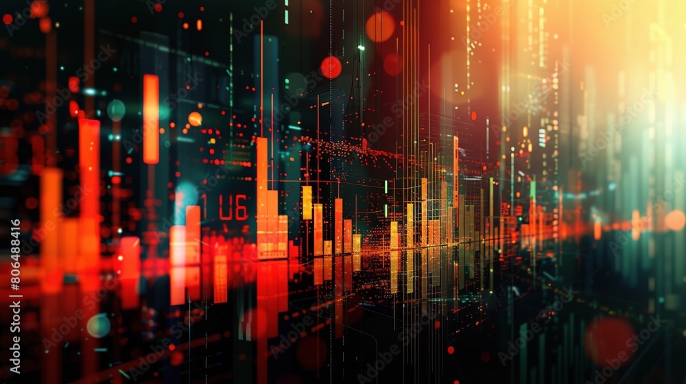 Poster an abstract stock market chart with geometric shapes and abstract patterns