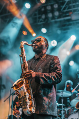 Saxophonist Performing at Live Concert