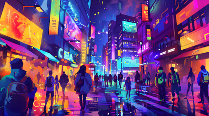 Lively Modern Cityscape with Pedestrians